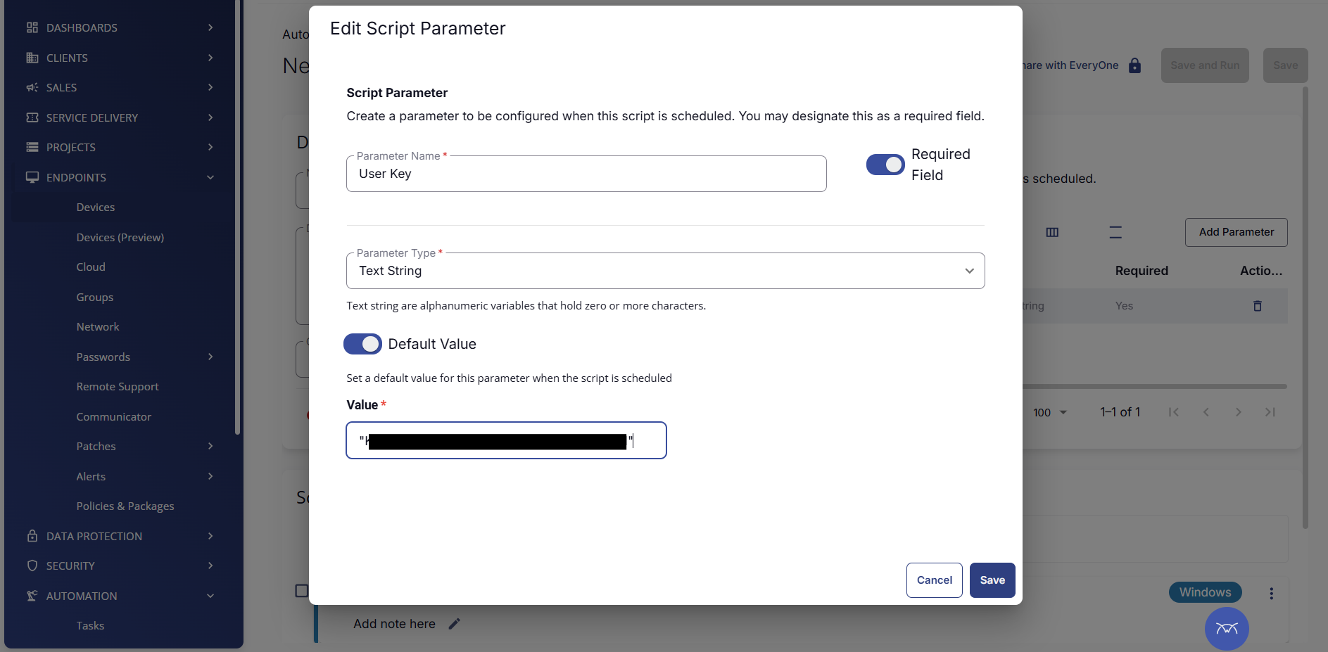 Adding the User Key parameter